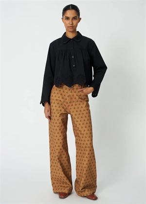 Cropped bluse with embroidery anglaise Sort Stella Nova
